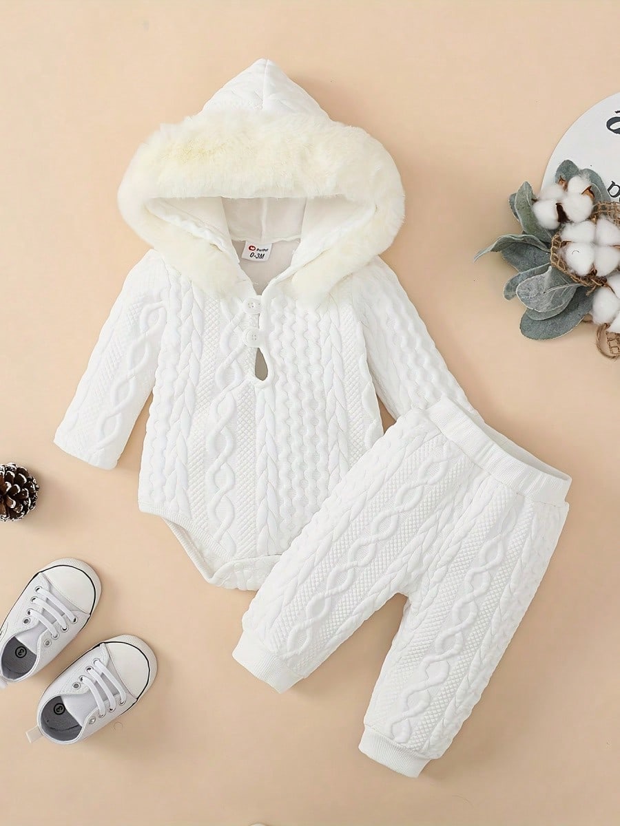 Baby Cream Hooded Knit Outfit