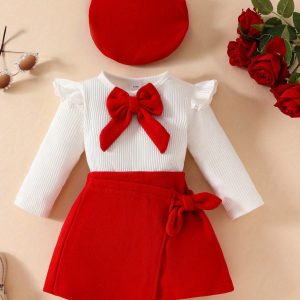 Girls’ Red Bow Top & Skirt Outfit
