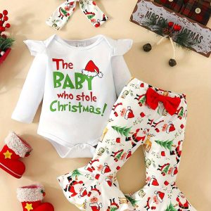 Baby Girl Christmas Bodysuit & Flared Pants Set