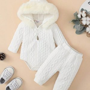 Baby Cream Hooded Knit Outfit